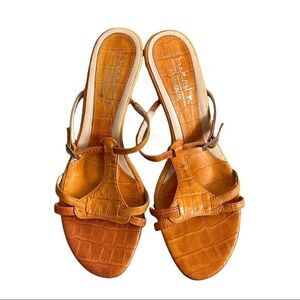 AQUATALIA BY MARVIN K Italy Orange Croc Embossed Slip-On Summer Wedge Sandals 7